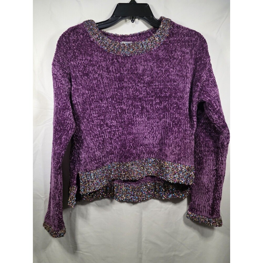 $64 Habitual Kid's Girl's Purple Cassidy Metallic Trim Chenille Sweater Size 12